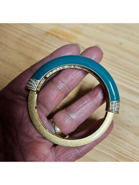 2012 Lia Sophia Turquoise and Antique Gold with Cut Crystals Bangle Bracelet